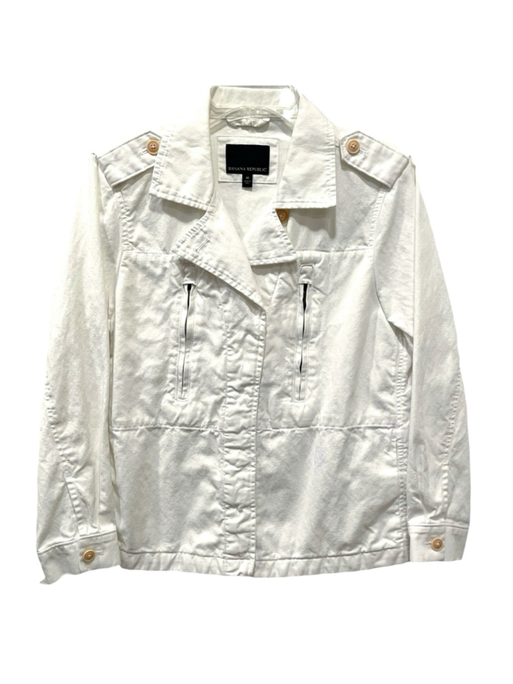 Banana Republic Womens Size Medium Linen Blend Utility Jacket Coat Pockets White